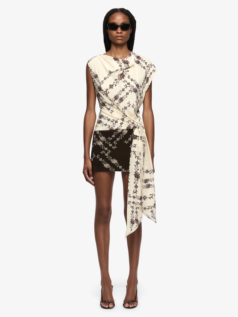 NWT Bec and Bridge Myah Mini Dress Geo Vine Floral Choc/Cream